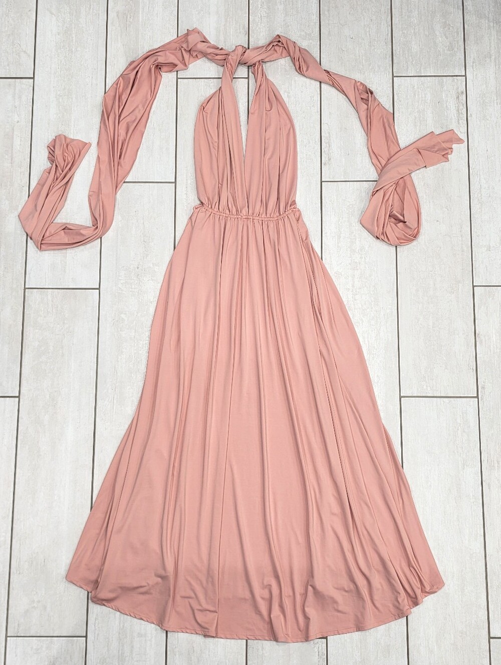 37 Way Dress | Dusty Pink Champagne Infinity Multi-Way Tie Dress with Bandeau